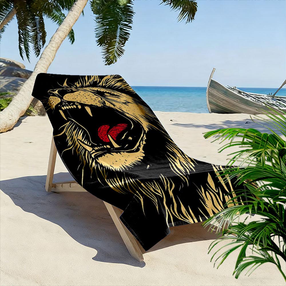 Majestic roaring lion Print beach towel, quick drying, suitable for travel, outdoor sports, jogging, the beach and swimming, gift