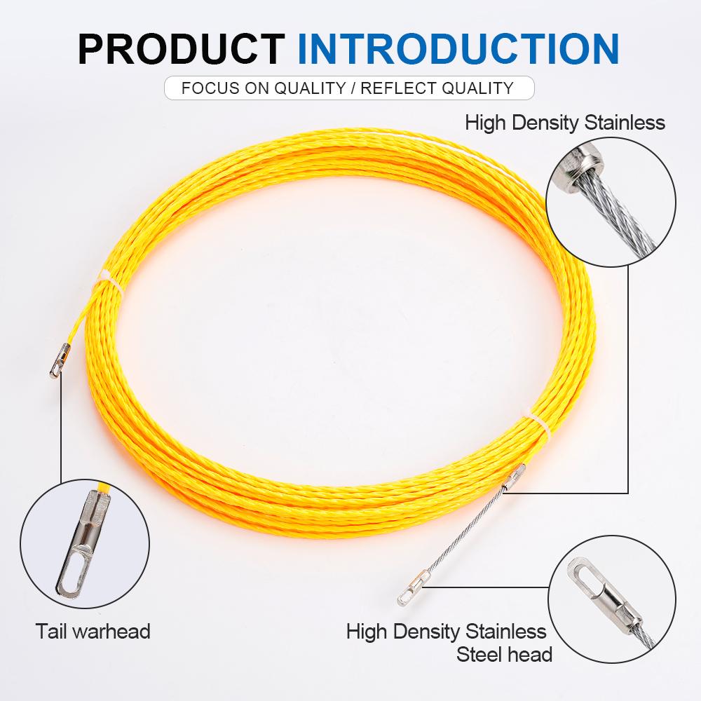 3mm 10-50M Cable Puller Fish Tape Reel Puller Fiberglass Metal Wall Wire Conduit For Telecom Electrical Wall Wire Conduit Tool