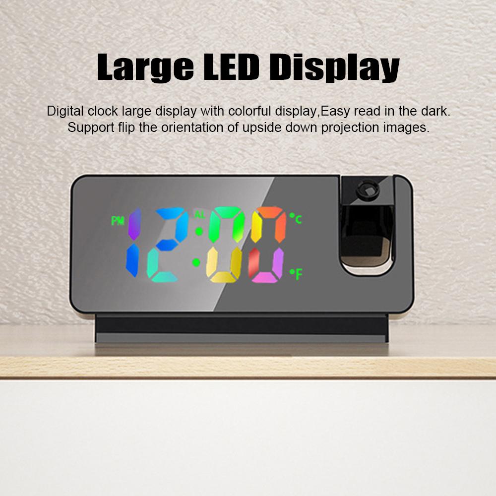 Projection Alarm Clock Digital Clock with 180 Degrees Rotatable Projector Clear Colorful Large LED Display