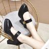 High Heels Women's Shoes 2024 Spring New British Style Pointed Waterproof Platform Thick Heel Buckle Women's Fashion Shoe List