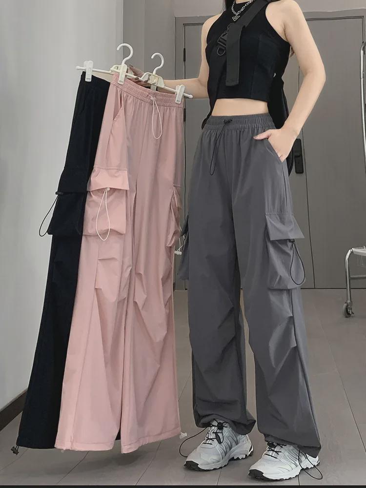 Women's High-Waist Gray Wide-Leg Casual Sports Pants - Spring/Autumn 2023 Collection