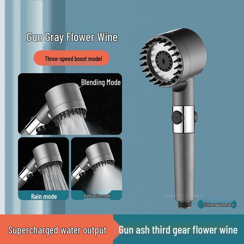 Ручной душевой набор под давлением с фильтрующим распылителем и массажной насадкой цвета «оружейный серый»