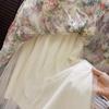 Layered Tulle Mermaid Skirt Floral Print French Lace Hem Long Puffy Skirt for Women