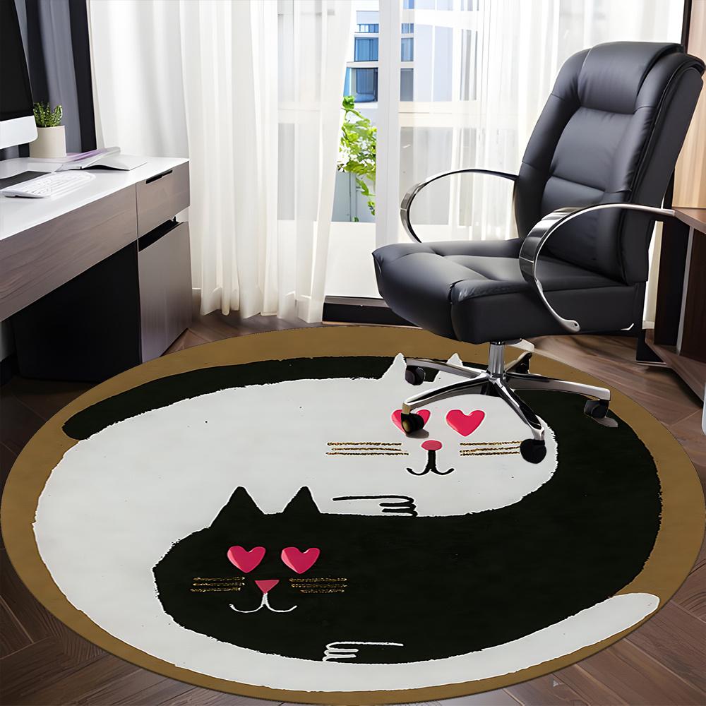 1pc Cats YinYang Office Round Area Rug, Indoor Mat Suitable ForOffice, Under Office Chairs Bedroom Living Room Home Decor, Room Deco 106