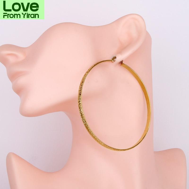 Большие круглые серьги-кольца из нержавеющей стали для женщин, золотистого цвета, высококачественные волнистые узоры, красивые элегантные подарки для ушей, новые ювелирные изделия E0189