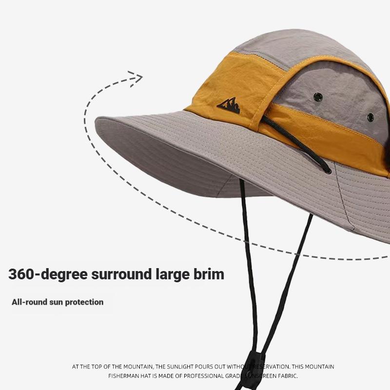 Outdoor Wide Brim Sun Hat for Women Men Summer Quick Dry Breathable Bucket Hat Hiking Fishing Cap Color-block Adjustable Strap