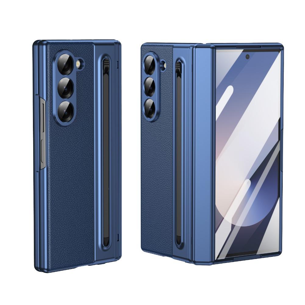 Leather Glass Film Pen Slot with Pen Phone Case for Samsung Galaxy Z Fold 6 5 4 3 Fold6 Fold5 Hinge Protection Shockproof Cover