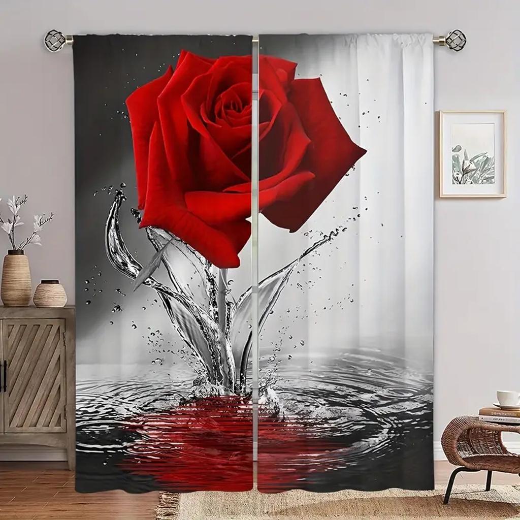 New Modern Style Butterfly Rose 3D Digital Printed Thin Curtain for Boys Girls Room Bedroom Window Curtain 2 Pieces Rod Pocket