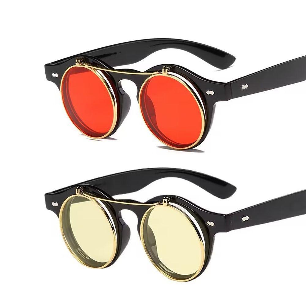 Double Layer Outdoor Sunglasses Round Frame Black Shades Glasses Flip Cover Sunglasses
