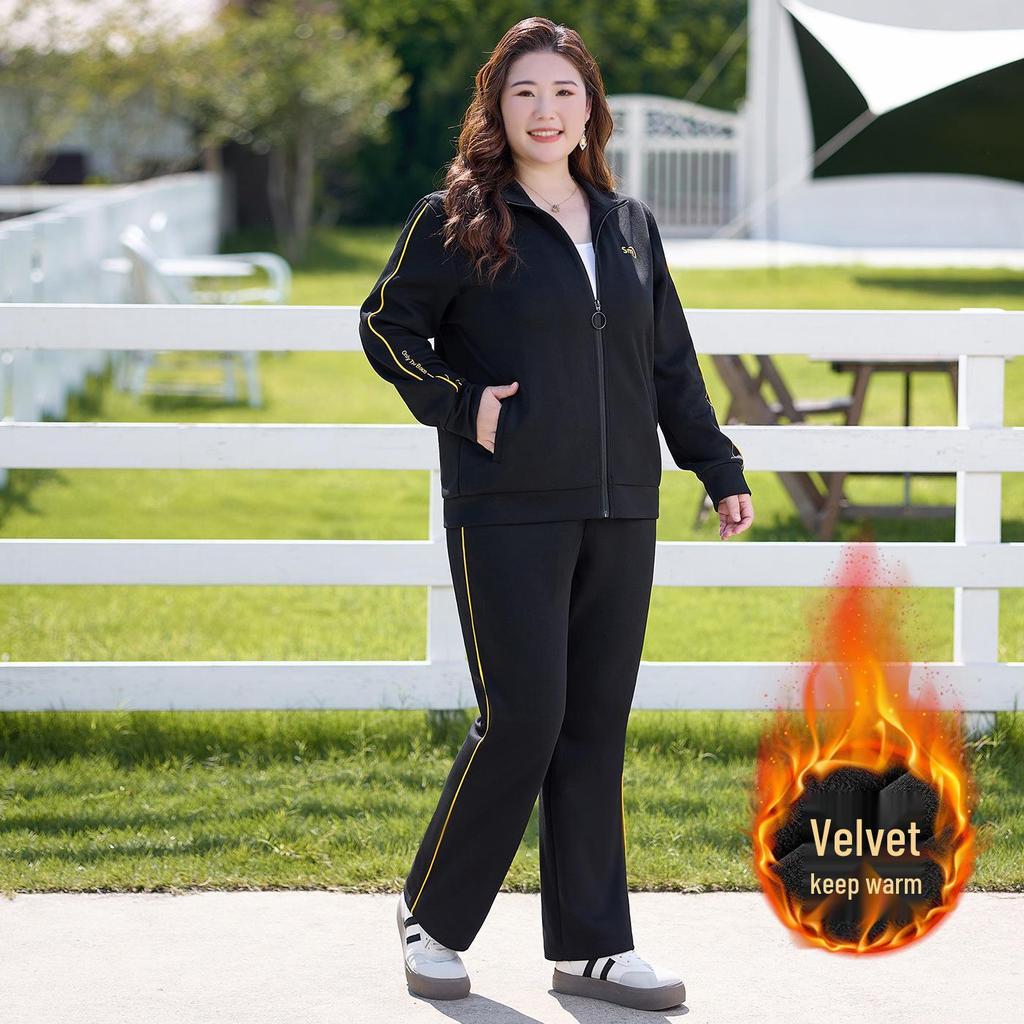 Женский осенний комплект 2025 года большого размера: модный спортивный костюм свободного кроя для женщин среднего возраста