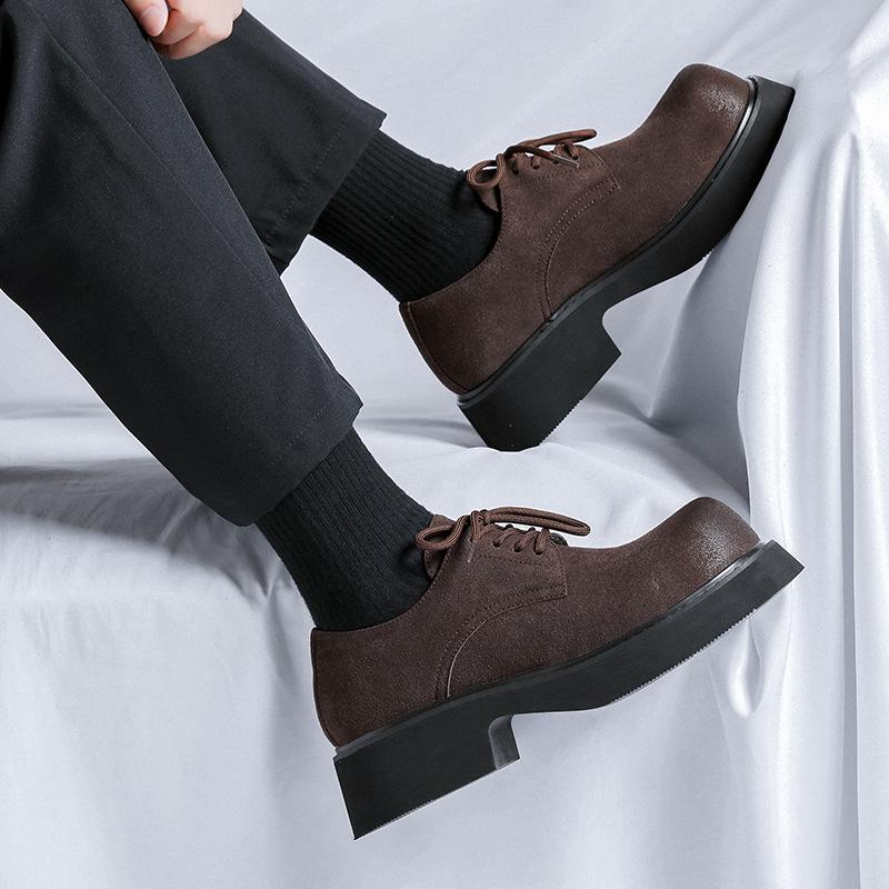 Spring New British Style Trend Casual Small Leather Shoes Men's Retro Big Head Leather Shoes Platform Height Increase Men's Shoes 9525-R