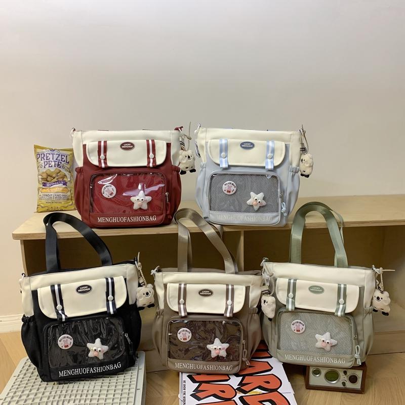 Student's Large Capacity Tutoring Bag Women's Contrast Color Stitching Shoulder Bag Crossbody Bag