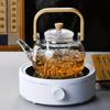 1000ML Tea Water Separation Glass Teapot with Bamboo Handle, Heat Resistant Borosilicate Glass Tea Kettle with Tea Strainer, Clear Glass Teapot