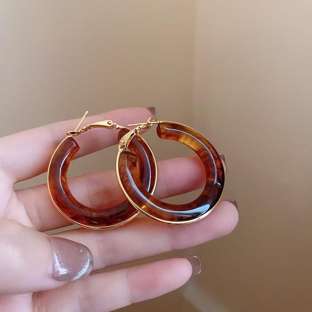 Серьги-пусеты неправильной формы коричневого цвета 'Серебряная игла' - Французская легкая роскошь, ретро, нишевые, высококлассные украшения для женщин.