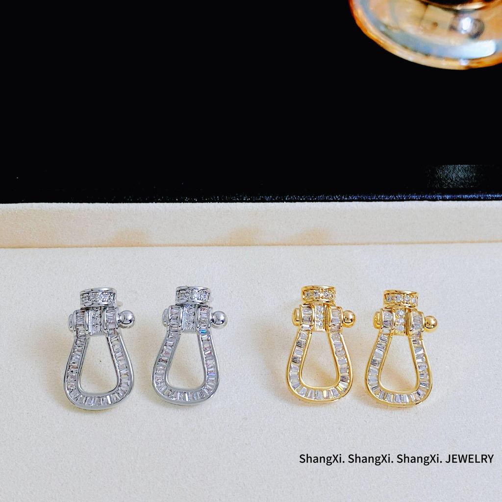 Luxury Zircon Horseshoe Buckle Earrings for Women, s925 Silver, Fashionable & Versatile for Elegant Style
