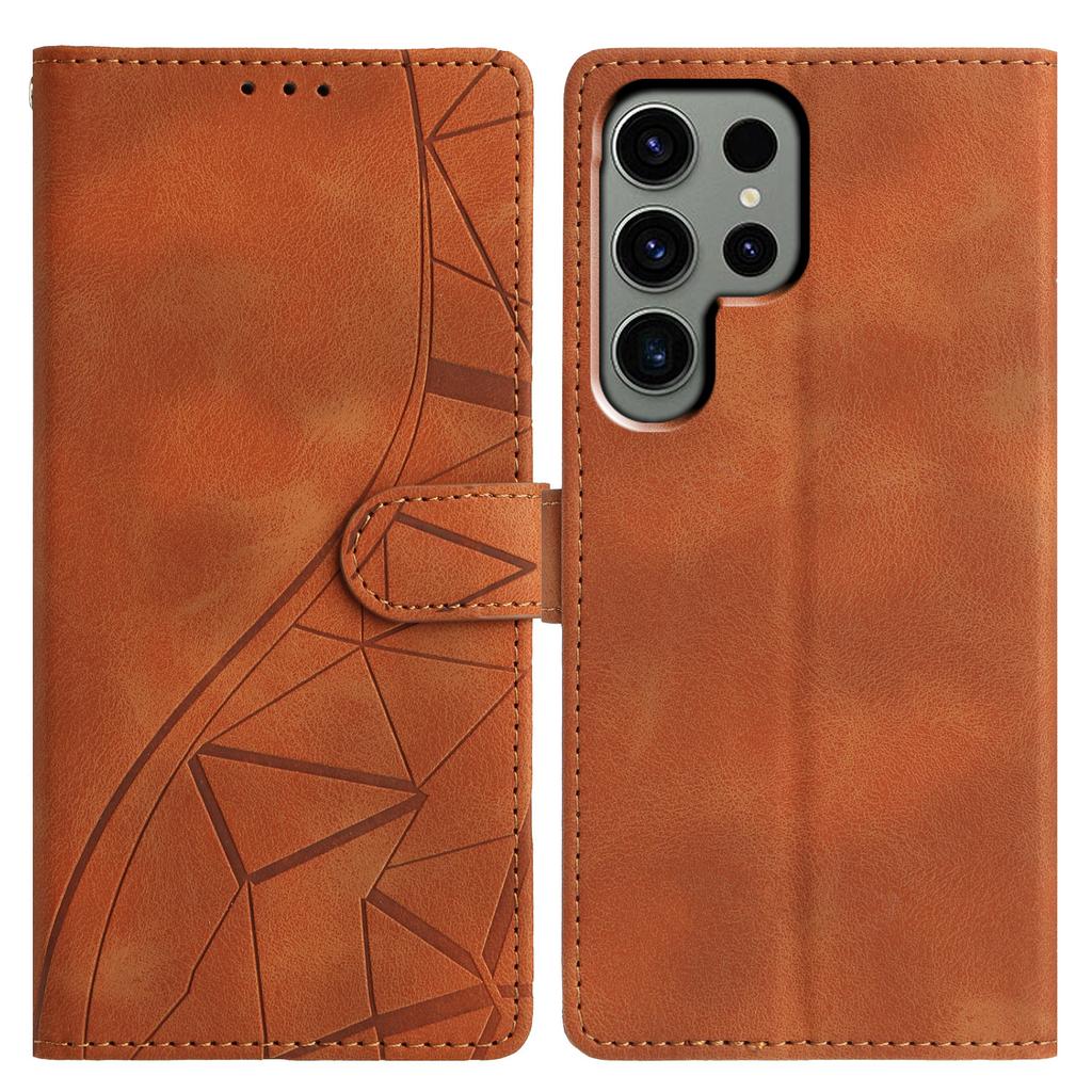 For Samsung Galaxy S25 Ultra Case Wallet Stand Imprinted Triangle Pattern Leather Phone Flip Cover