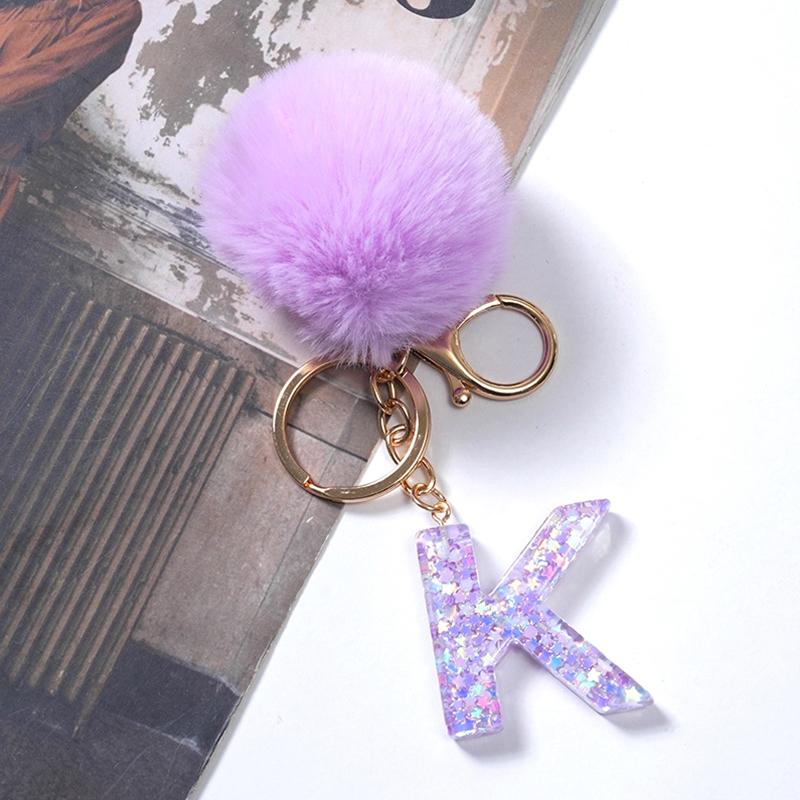 Милый фиолетовый шарик для волос 26 букв от A до Z брелок из смолы 26 инициалов кошелек подвеска брелок рюкзак подвески сумка Декор аксессуары