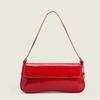 2025 New Patent Leather Burgundy Commuter Baguette Bag Flap Vintage Red European and American Simple Fashion Underarm Bag for Women