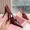 High Heels Women Patent Leather Stiletto Burgundy Single Shoes 2025 Internet Celebrity Temperament Shallow Mouth Empty Word with Bag Head Sandals