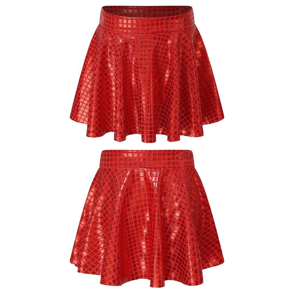 Girls Skirt Elastic Waistband Ruffled Shiny Plaid Sequins Clubwear Mini Skirts for Cheerleading Music Festival Rave Costume