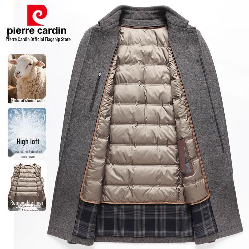 Pierre Cardin Men's Wool-Blend Mid-Length Coat with Removable Down Liner
