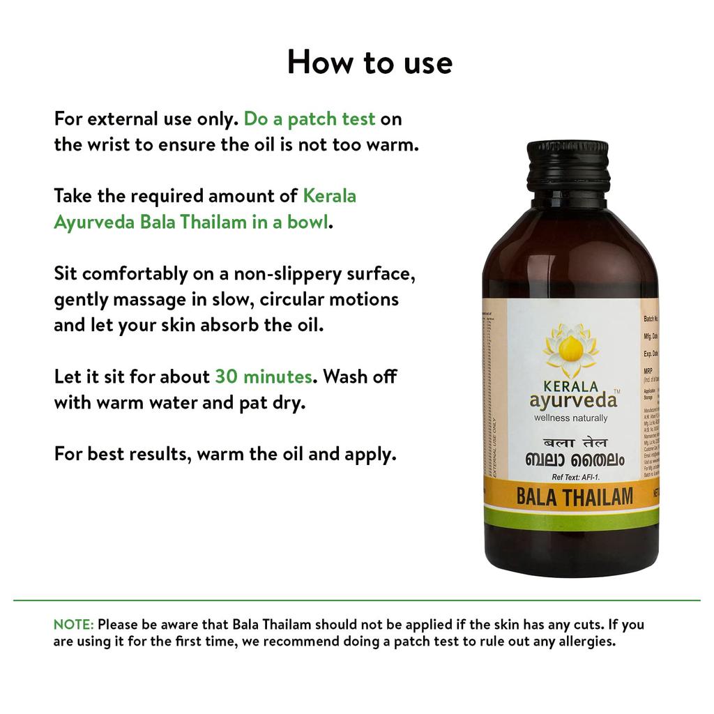 Kerala Ayurveda Bala Thailam 200 ml Herbal Muscle & Joint Massage Oil for Flexibility & Recovery