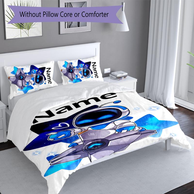 3pcs Custom Name Astro Bot Set,Includes 1 Duvet Cover and 2 Pillowcases,All-season Bedroom Decor