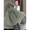 Womens Mid-Length Winter Parka Fleece Lined Hooded Cotton Coat With Fur Trim Korean Style Solid Color Warm Outerwear