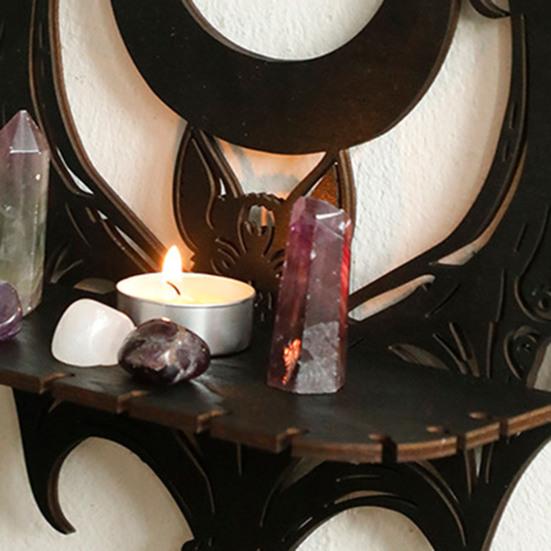 Yousheng Halloween Bat Wooden Wall Shelf Living Room Faux Crystal Wall Floating Shelf Heavy Duty Natural Stone Display Candle Storage Rack Decoration