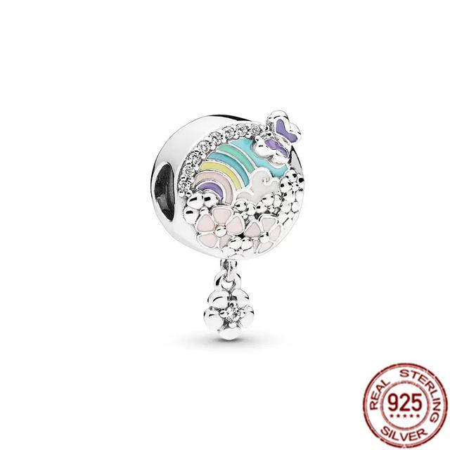 Подвеска-клипса, подвеска из стерлингового серебра 925 пробы, подходит для браслета, женский ювелирный подарок, красочный единорог, радуга
