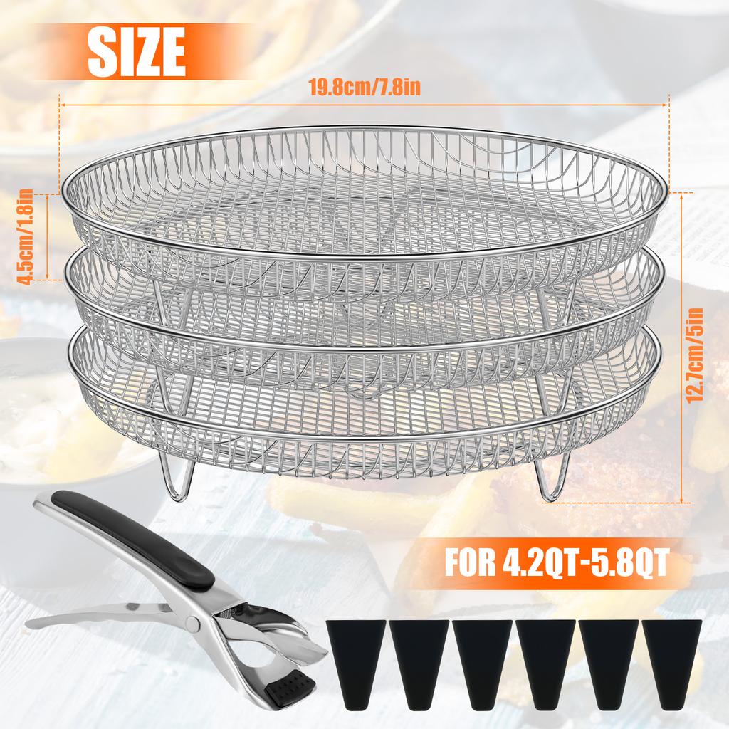 Barbecue Tool 3Layer Air Fryer Racks Stainless Steel Square/Round Air Fryer Basket Tray Stackable Dehydrator Racks Kitchen Cook