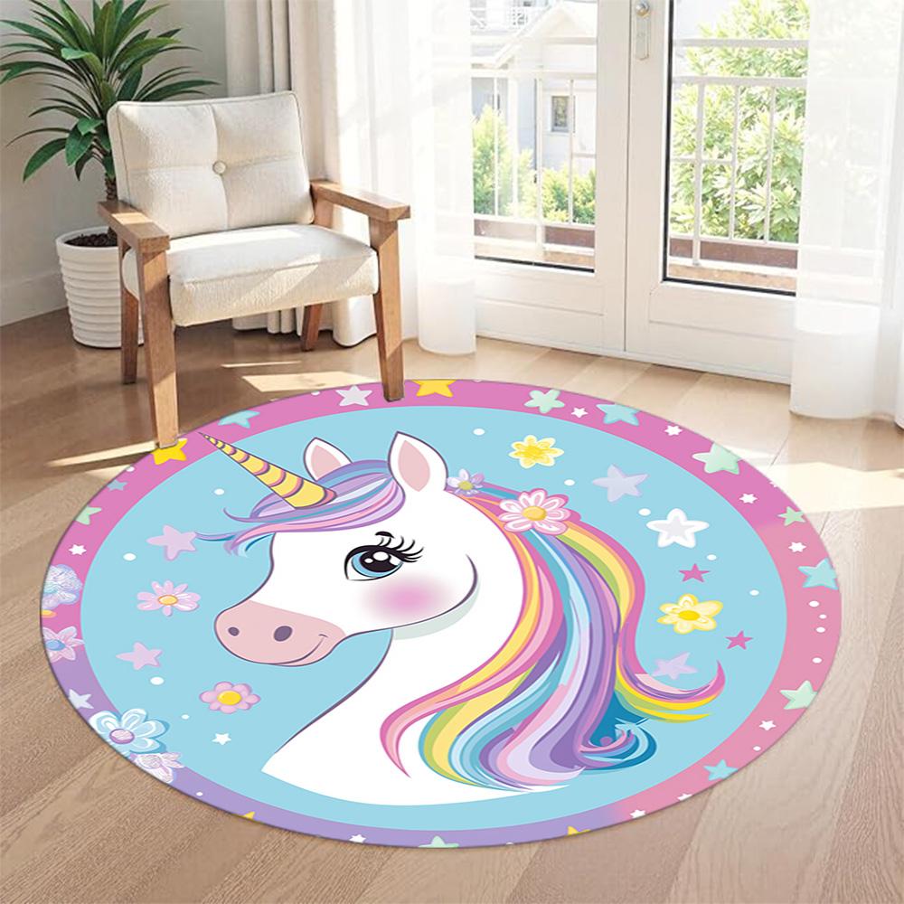 Unicorn5 Round Area Rug Design for Kitchen Foyer Hallway Study room Anti-slip Round Rug Decorate Offices Perfect Gift for Friends Family