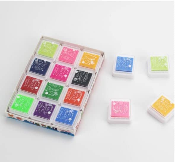 Colorful Stamp Pad Set with Ink for Fingerprint Art 12-Color Water-Based