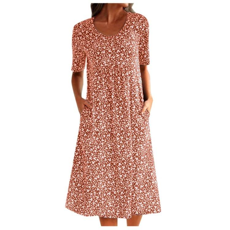 Женское летнее платье бохо с цветочным принтом Tanya, круглый вырез, короткий рукав, с карманом