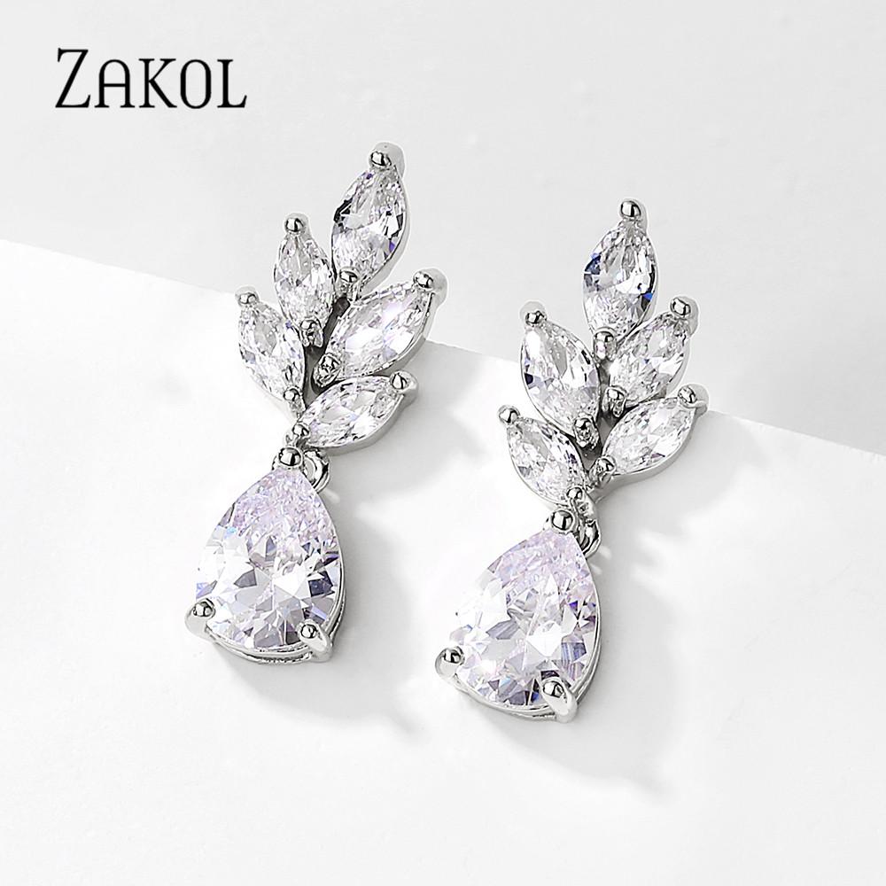 ZAKOL High Quality Luxury Clear Color Cubic Zirconia Stud Earrings for Women Exquisite Engagement Jewelry Birthday Gifts EP2968
