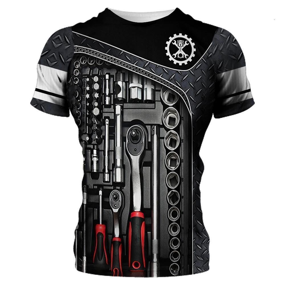 Personalized Design Mechanic Pattern 3D Printing Men's Street Round Neck Short Sleeved T-shirt