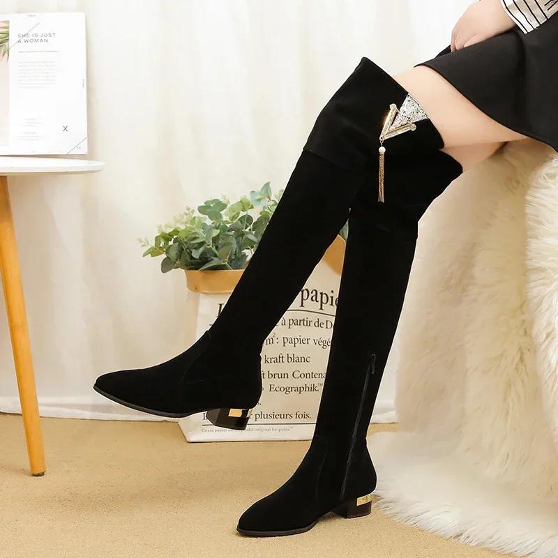 Большого размера зимние ботфорты выше колена женские из эластичной ткани женские ботфорты до бедра сексуальная женская обувь длинные боты женские