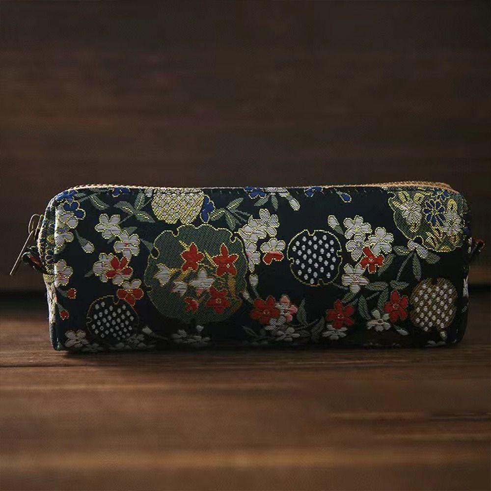Большая вместительная сумка для ручек, ретро-многофункциональный китайский пенал с вышивкой, шелковая парчовая сумка для хранения, подарок студентам