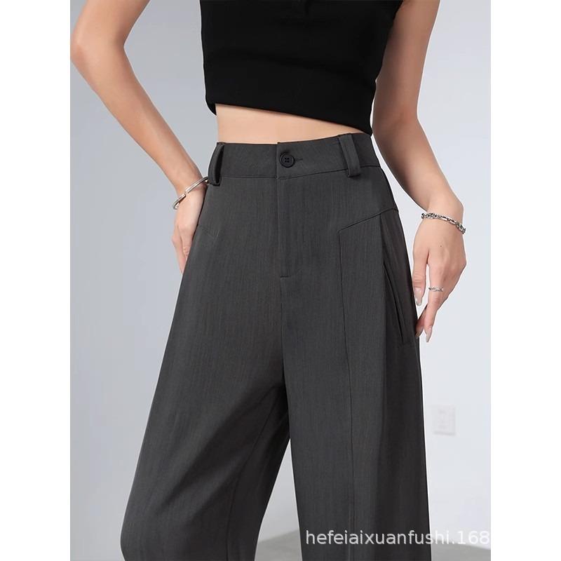 Gray Wide-leg Pants Women's Spring and Autumn New High-end Suit Pants High-waist Drape Casual Floor-mopping Straight Pants