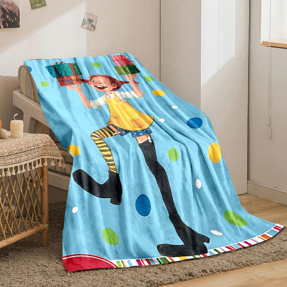 A playful figure with mismatched stockings holds colorful gift boxes. for all seasons blanket lunch break throw gift