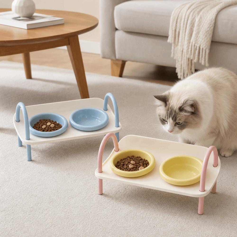 Non-Slip Cat Food Water Bowl Double Bowls Pet Food Dispenser Pet High Footed Bowl Pet Supplies