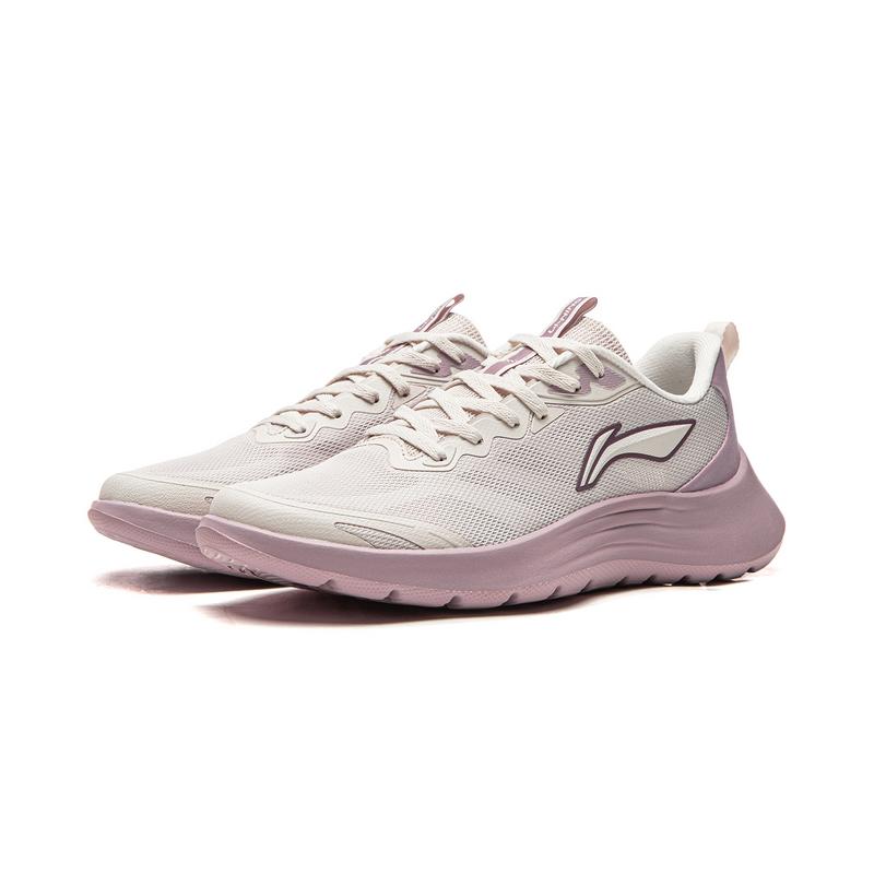 Li-Ning Модные Дышащие Мягкие Упругие Беговые Кроссовки Женская Сникерс Бело-Песочно-Серый Кварцево-Розовый ARSW118-3
