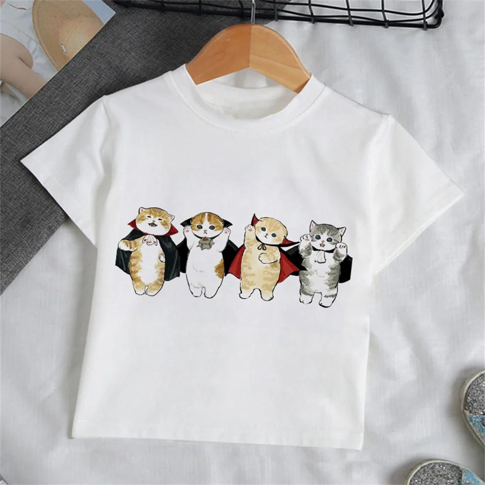 Children Clothes Girl Cartoon Cat TShirt for Girls Short Sleeve Baby Summer Clothes Fashion Round Neck Tops Childrens Clothing