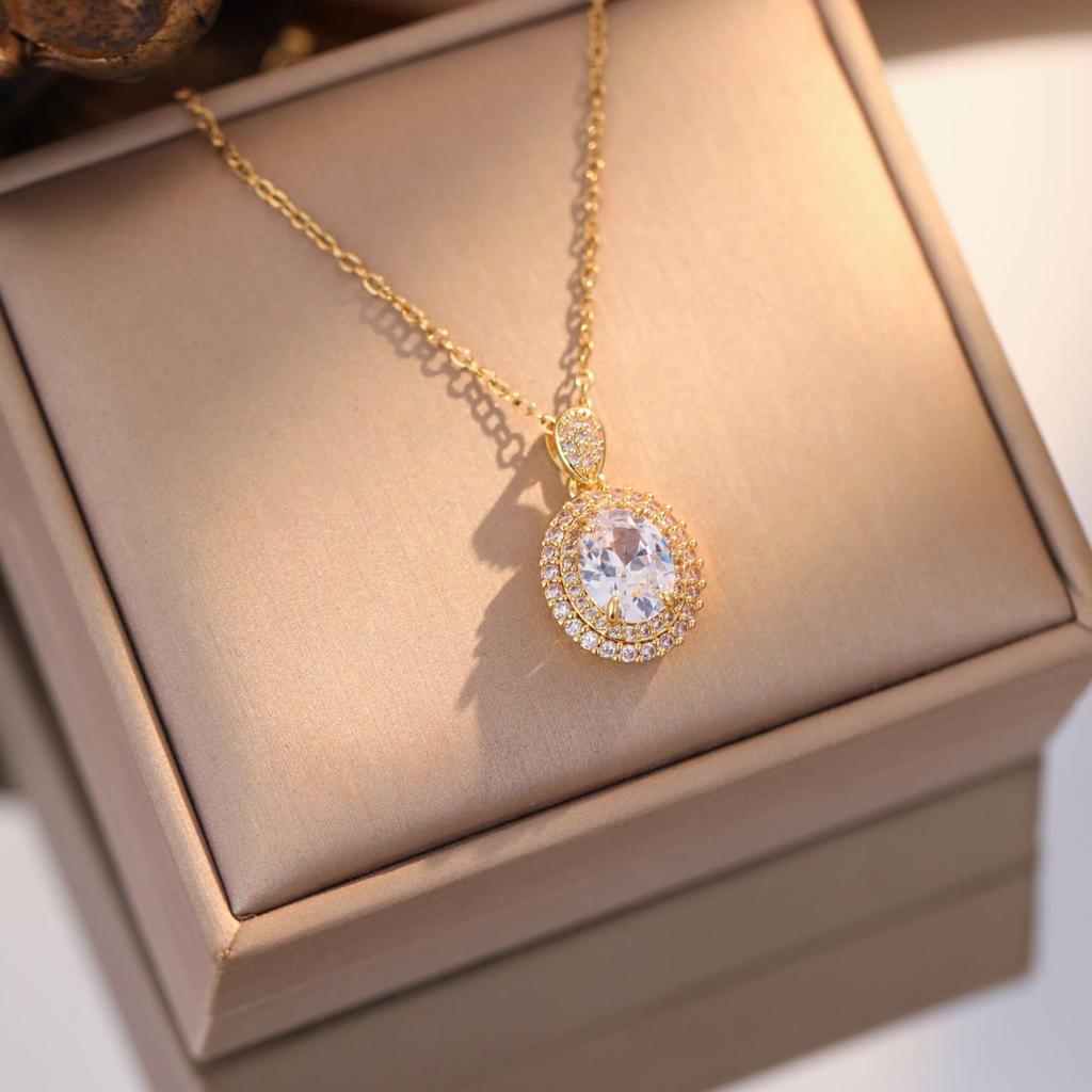 US Local Stock Women Light Luxury  Necklace Stainless Steel Chain Fashion Drop Zircon Diamond Sparkling Necklace
