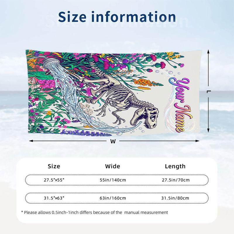 Dinosaur Theme Beach Towel Personalized Custom Name & Text Soft Quick Dry Beach Towel for Swimming Travel