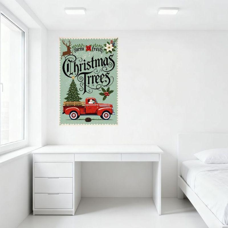 Vintage Christmas Farm Fresh Metal Tin Sign with Deer, Poinsettia, Christmas Tree, Santa Truck for Home Wall Decor