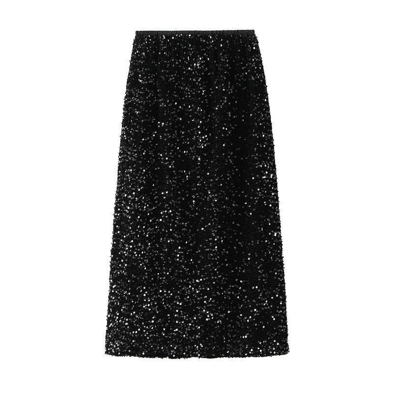 Velvet Sequins Halter Skirt Women's Package Hip Skirt Vintage Straight Mid-Length Skirt Spring and Autumn Winter Skirt