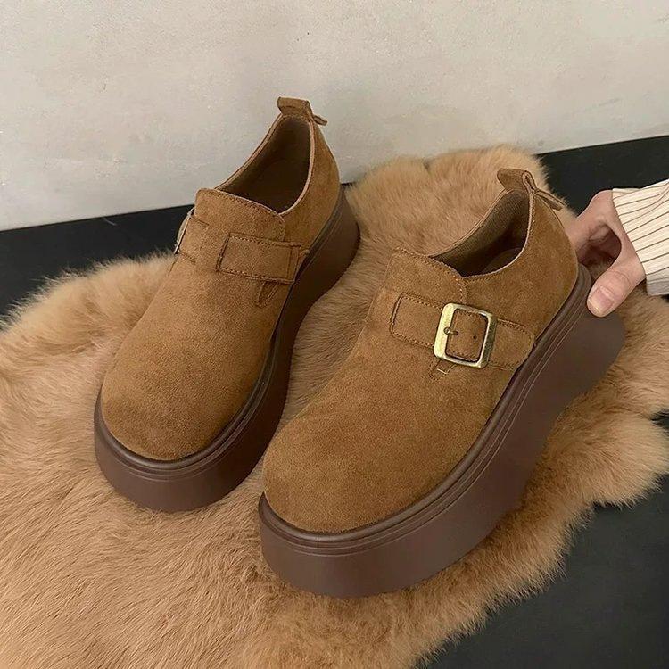 Обувь на толстой подошве, Женская обувь, Ретро флисовые одинарные туфли, Повседневная обувь