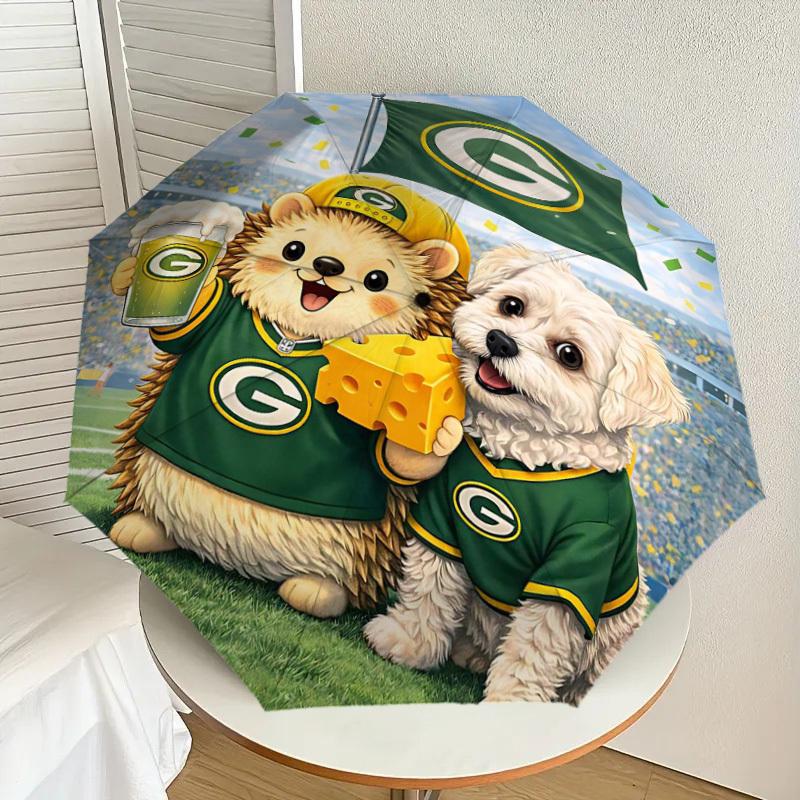 1PC Hedgehog Green Bay Packers Umbrella-8-Rib Reinforced, Automatic Open, Lightweight & Durable, Cute Fashion Accessory for Outdoor-T314