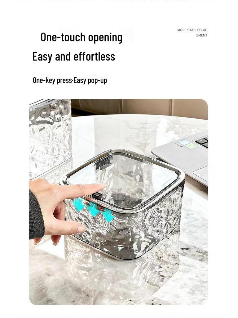 Compact Desktop Trash Bin with Lid, Press-Type Pop-Up Wastebasket for Kitchen, Dining, or Office Use